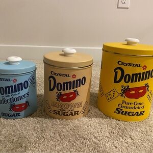 VINTAGE crystal domino sugar tins/containers - set of three